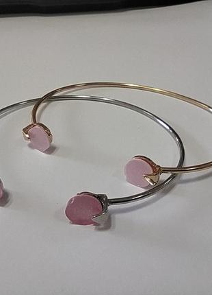 Набор браслетов с розовыми вставками серебристый и золотистый2 фото