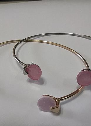 Набор браслетов с розовыми вставками серебристый и золотистый6 фото