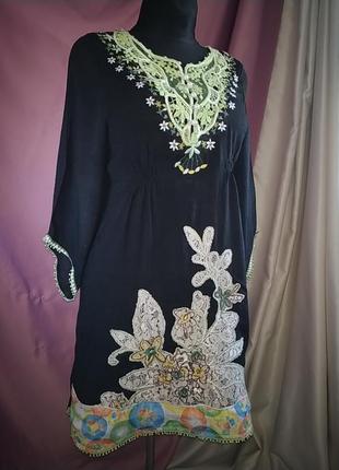 Черное мидиплатье с цветочной вышивкой meiling fashion1 фото