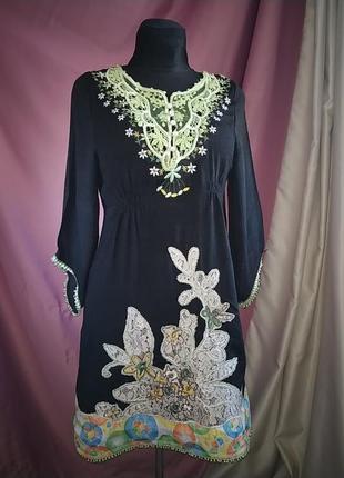 Черное мидиплатье с цветочной вышивкой meiling fashion2 фото