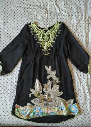 Черное мидиплатье с цветочной вышивкой meiling fashion5 фото
