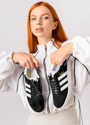 Женские кроссовки adidas gazelle white black замшевые адидас газели кеды7 фото