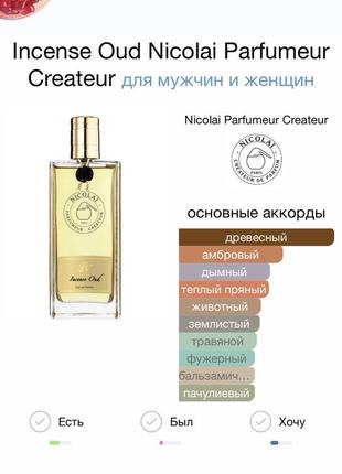 Nicolai parfumeur createur incense oud intense, оригинал, 30 мл8 фото