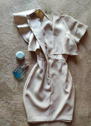Кремова цупка якісна коктейльна сукня футляр імітація костюму4 фото