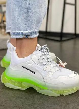 Кросівки жіночі balenciaga triple s white neon yellow білі повсякденні осінь весна баленсіага