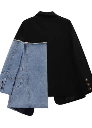 Женский крутой пиджак, джинсовый пиджак с длинным рукавом, комбинированный жакет4 фото