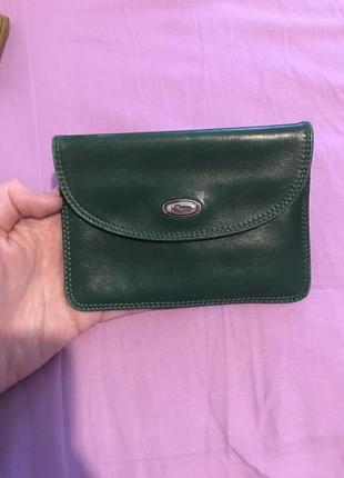 Кожаная зеленая ключница маленький кошелёк made in italy
