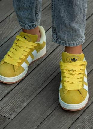 Женские кроссовки adidas campus yellow white6 фото