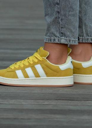 Женские кроссовки adidas campus yellow white2 фото