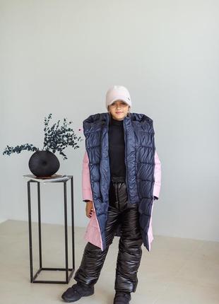 Куртка детская, подростковая, зимняя теплая, с капюшоном, дизайнерская, с поясом, розовая5 фото
