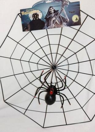 Декор на хеллоуїн павутина з павуком декоративна чорна+подарунок2 фото