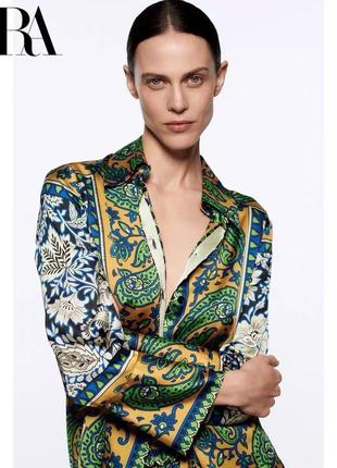 Шикарная сатиновая блуза рубашка zara /цветочный принт1 фото