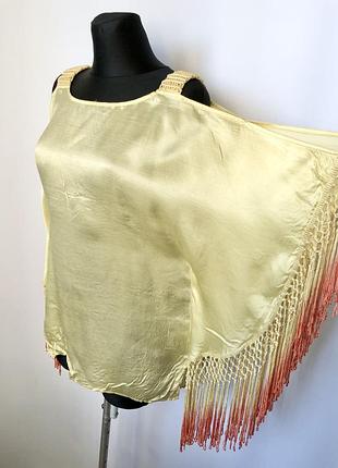 Blank london жовта блуза з бахромою bl^nk london топ з широкими рукавами розлетайка етно бохо