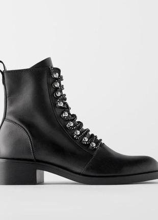 Zara черные кожаные ботильоны zara на низком каблуке3 фото