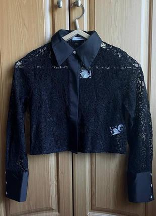 Чорна мереживна блуза reserved xs1 фото