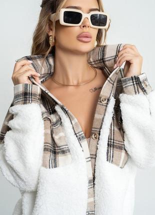 Комбинированная клетчатая рубашка с меховыми вставками