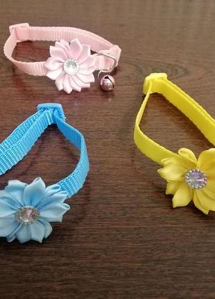 Ошейник декоративный с цветочком и колокольчиком для котов или маленьких собак.