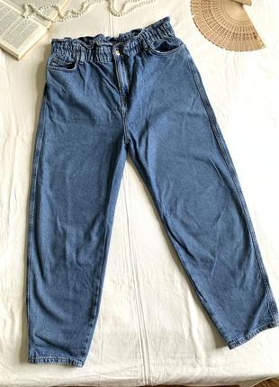 Широкие голубые джинсы -слоучi с высокой посадкой (размер 14/42-16/44)