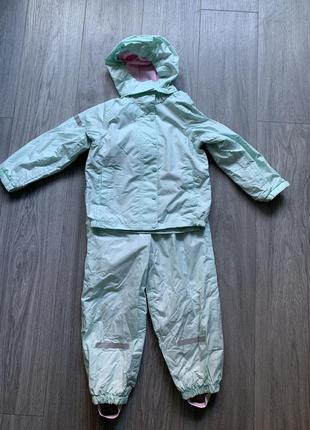 Непромокаемый теплый костюм куртка и комбинезон на флисе дождевик impidimpi на 5-6 лет