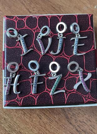 Серебро, буквы, подвески, шармы