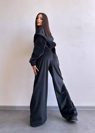 Премиум плюшевый костюм тройка ⚜️ велюровый черный комплект брюки палаццо+кофта+топ хит продажи осень 2023 😍3 фото