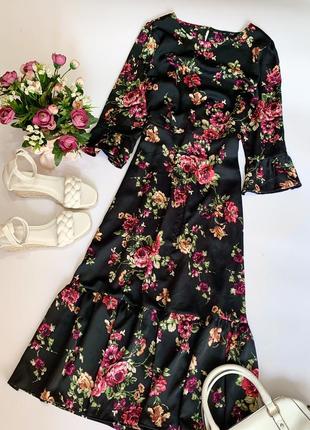 Шикарное сатиновое платье в цветы f&amp;f