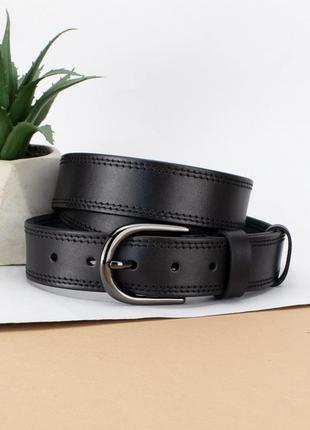 Ремень женский кожаный sf-3554 черный под джинсы прошитый (125 см)
