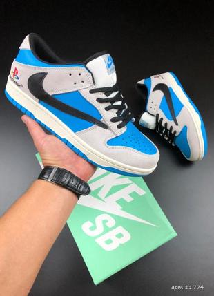 Чоловічі замшеві кросівки nike sb dunk low x travis scott playstation blue / демісезонні спортивні кросівки1 фото