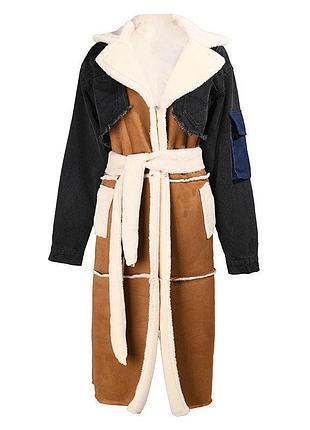 Шуба миди под пояс