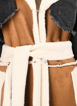 Шуба миди под пояс