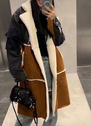 Шуба миди под пояс