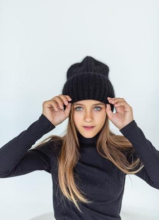 Предзаказ, шапка детская вязанная, теплая, ангоровая для девочки, черная