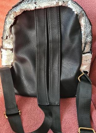 Портфель рюкзак з двухстороніми паєтками срібний з чорним2 фото