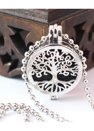 Кулон коробочка "дерево життя" вставка лавовий камінь