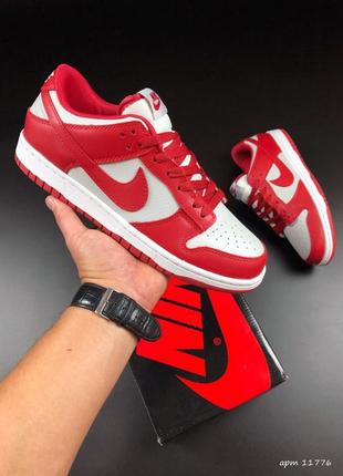 Шкіряні кросівки nike dunk low university red  / демісезонні спортивні кросівки найк чоловічі на шкірі