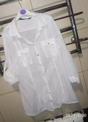 Натуральна  білосніжна сорочка,рубашка від zara basic бавовна  хлопок2 фото