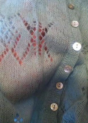 Стильний тонкий мохеровий напівпрозорий джемпер кофта на гудзиках м'ятний ментоловий колір-м