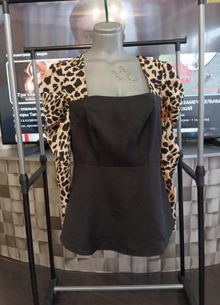Женская блуза с баской и объемными рукавами буф батал 48-522 фото