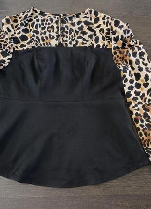 Женская блуза с баской и объемными рукавами буф батал 48-525 фото