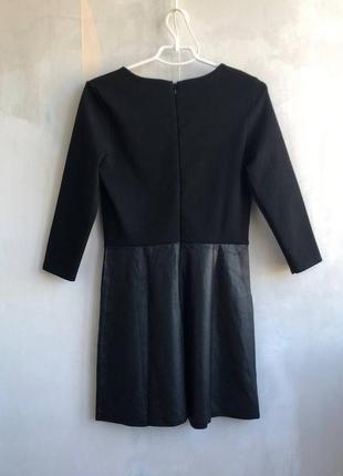 Черное платье классическое с эко кожей на осень тепла прямое обычное платье5 фото