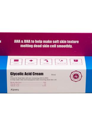 Крем для лица с aha и bha кислотами a´pieu glycolic acid cream 50мл корейская косметика3 фото