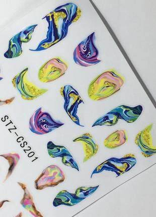 Наклейки наліпки слайдери на нігті декор для нігтів дизайну манікюру мармурові розводи різнокольорові кольоровий мармур4 фото