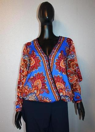 Стильная красивая легкая синяя блуза принт платок в этно бохо стиле с узорами xs-s