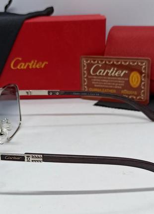 Оски в стиле cartier мужские солнцезащитные серо голубой градиент в серебристом металле4 фото