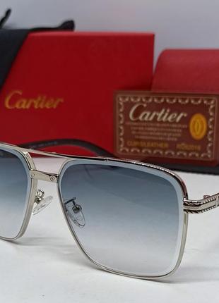 Оски в стиле cartier мужские солнцезащитные серо голубой градиент в серебристом металле1 фото