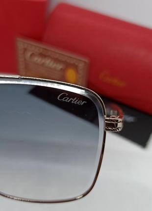 Оски в стиле cartier мужские солнцезащитные серо голубой градиент в серебристом металле10 фото