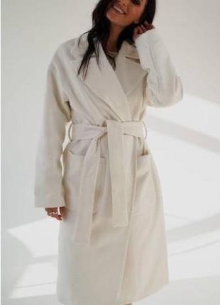 Теплое пальто на запах с поясом кашемировое шерстяное пальто кардиган с подкладкой на синтепоне батал большого размера красное чёрное пудра молоко