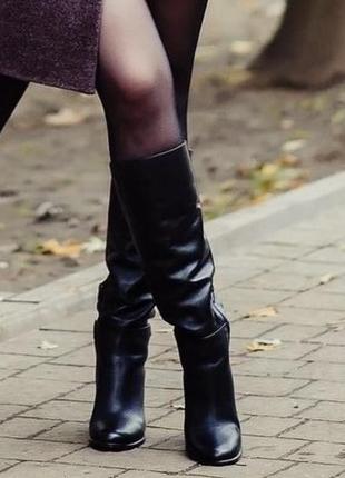 Кожаные сапоги на каблуке (еврозима)