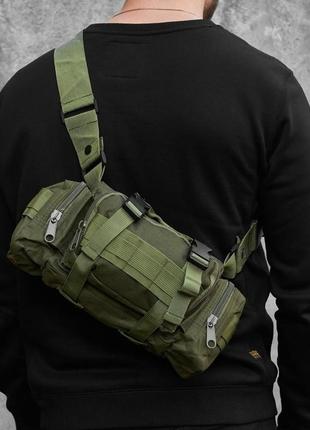 Сумка - підсумк тактична поясна tactical військова, сумка нагрудна з ременем на плече 5 літрів кордура хакі1 фото