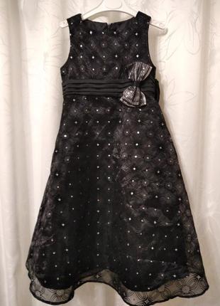 Шикарное черное платье, платье с бантом на 6 лет